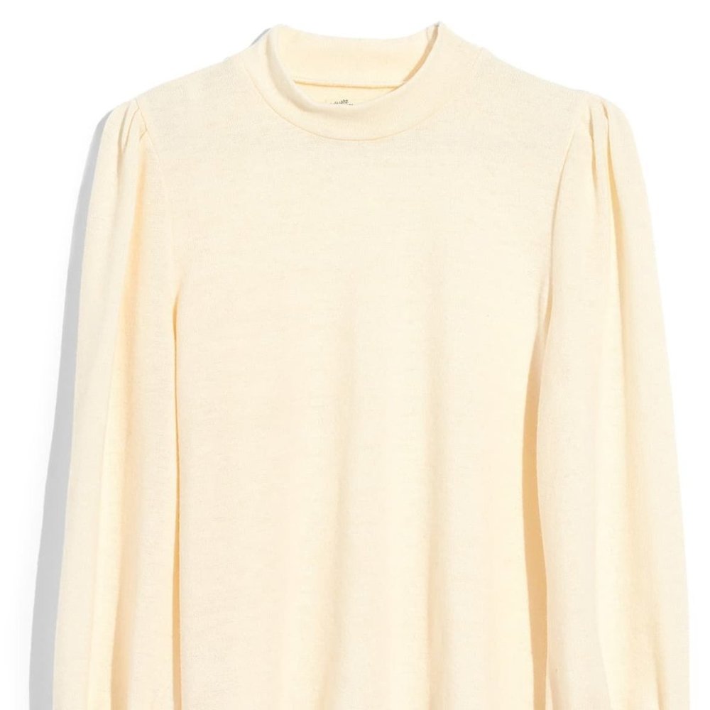 Madewell Puff Sleeve Mock Neck in Cream Size M